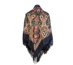 Платок тёмно-синий с цветами 1,2 м*1,2 м