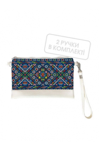 Клатч через плече Вишивка квіти на синьому фоні