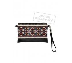 Клатч через плече Вишивка ромби, чорна екошкіра